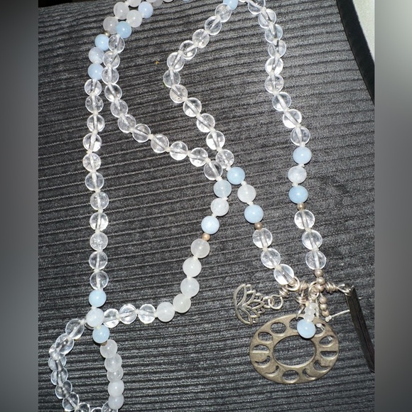 Quartz Crystal and moon stone Hand Knotted Mala Necklace - Picture 5 of 12
